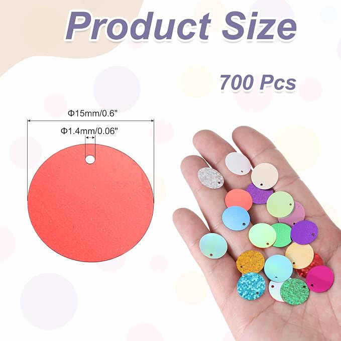 MECCANIXITY 700 Pcs Flat Round Sequins 15mm/0.6 Inch Loose Paillettes Craft - Image 2
