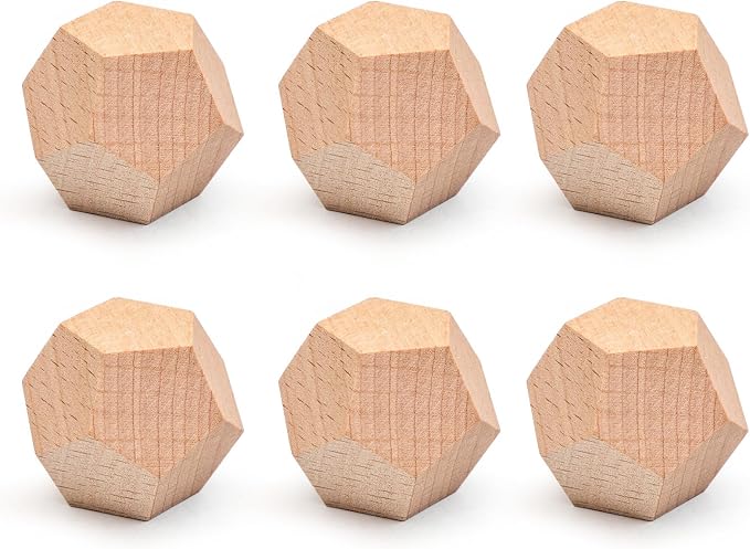 Unfinished Wood Crafts Dice, 6 Pack DIY Wooden Dices 12 Sided Blank Wood Dices by MineIdea