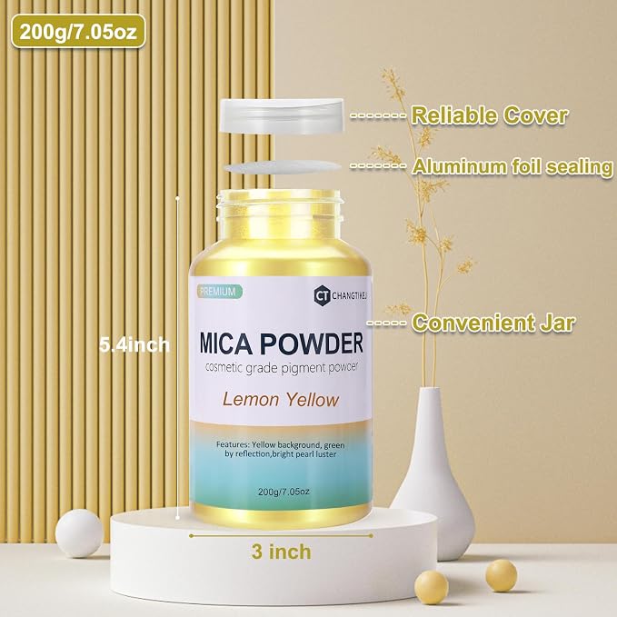 Mica Powder, 7.05OZ（200g）, Lemon Yellow Mica Powder Pigment - Image 3