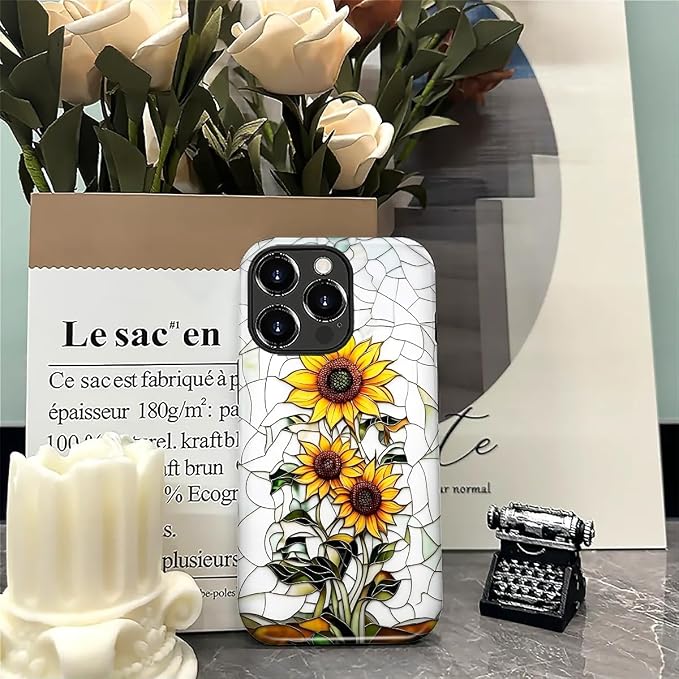 ZHEGAILIAN Case for iPhone 16 Pro, Sunflower Faux Stained Glass Effect Durable - Image 7