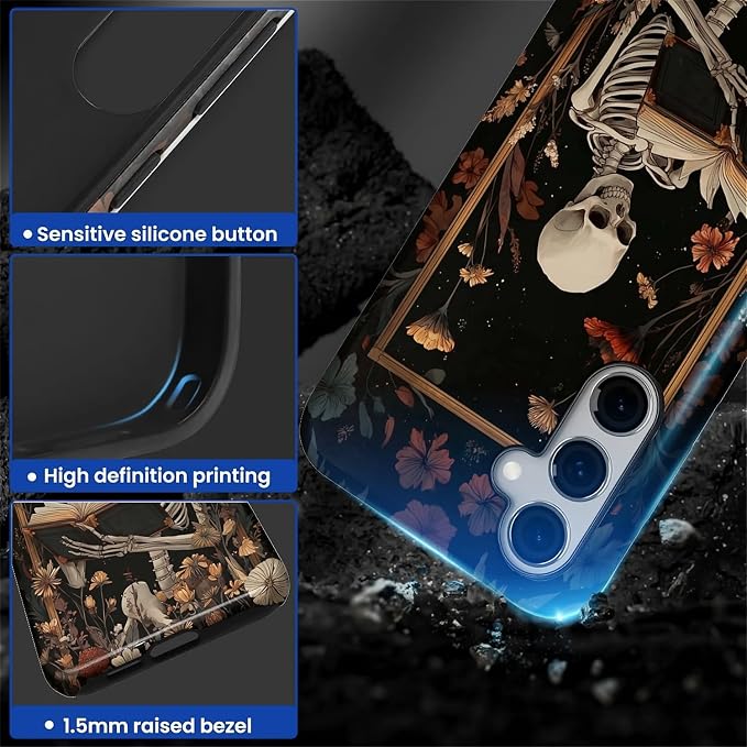 Case for Samsung Galaxy S25 Plus Case, Skeleton Reader Goth Floral Design - Image 4