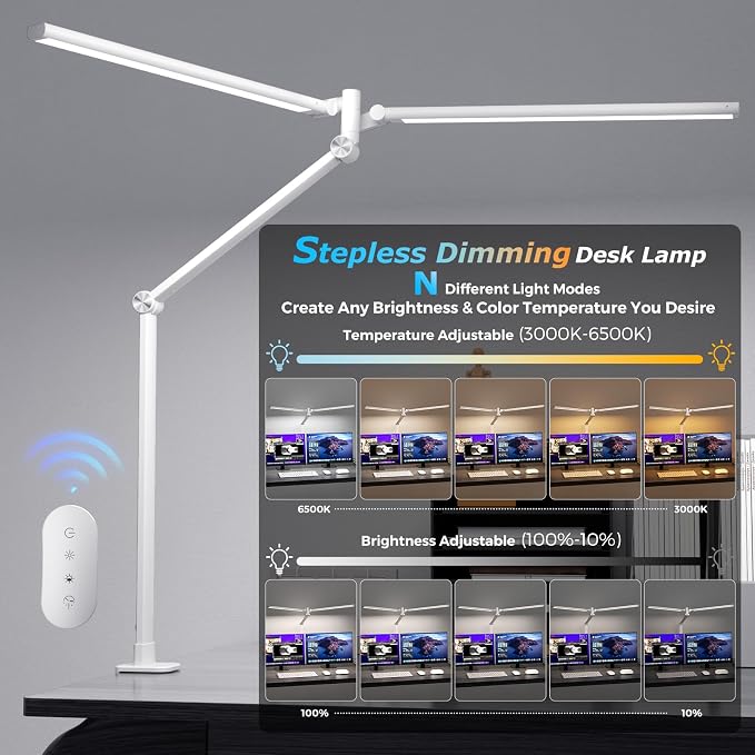 Airlonv LED Desk Lamp, Double Swing Arm Wide Lighting Area Desk Lamps - Image 2