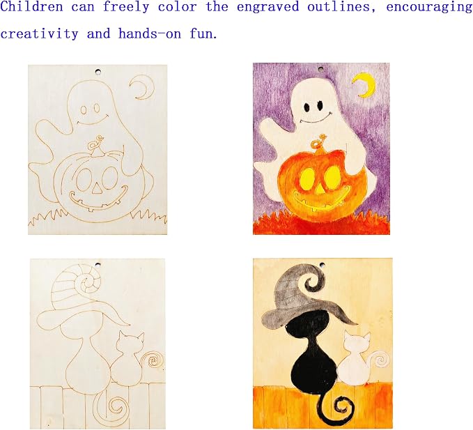 Piatoeke 16PCS 5.9×4.7in Unfinished Wooden Halloween Cutouts Board - Image 3