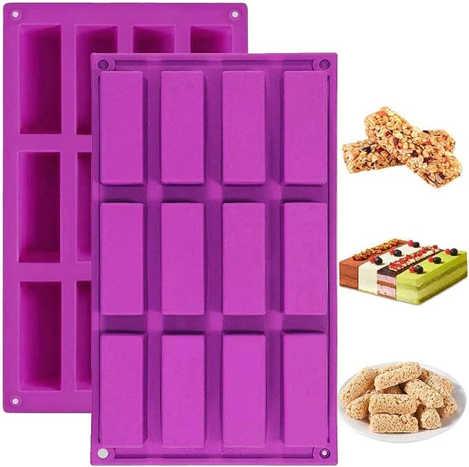 Palksky (2 Pack 12 Cavity Medium Narrow Silicone Rectangle Molds/Molds/Protein by Palksky