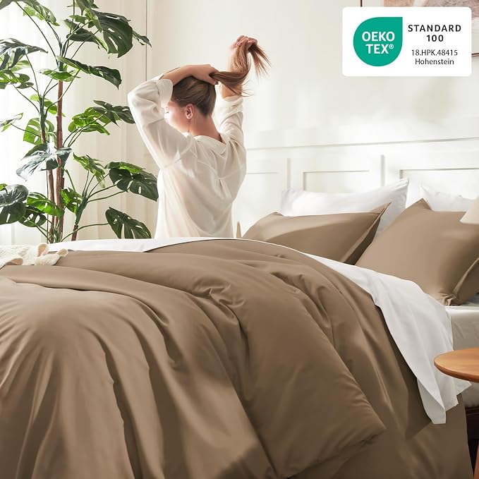 Litanika Comforters Taupe Super King Size, 3 Pieces Lightweight Solid Bedding - Image 4