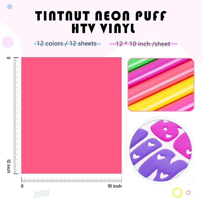 Tintnut Multicolor Neon Puff HTV Vinyl, easy cut & weed, stretch washable - Image 2