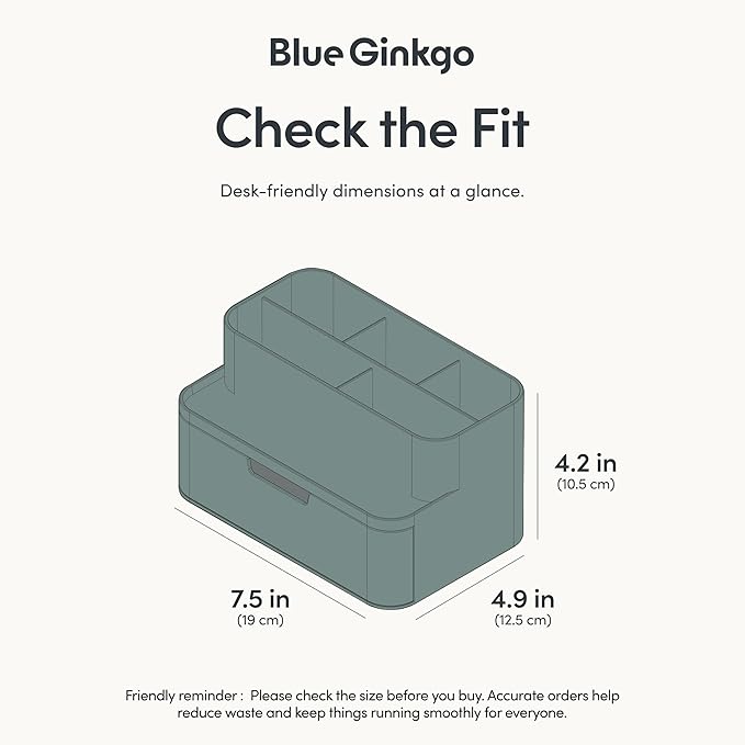 BLUE GINKGO Compact Desk Organizer – Small 5-Compartment, Half Drawer Storage – - Image 3
