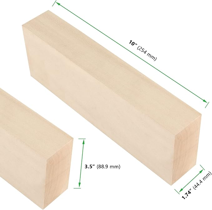JAPCHET 2 Packs 10 x 3.5 x 1.7 Inch Basswood Blocks, Natural Unfinished Blocks - Image 2