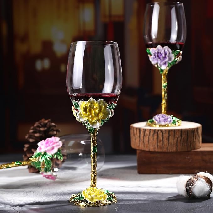 Simcat Handmade Painted Enamel Flower Glass Wine Glasses Transparent Refined - Image 5