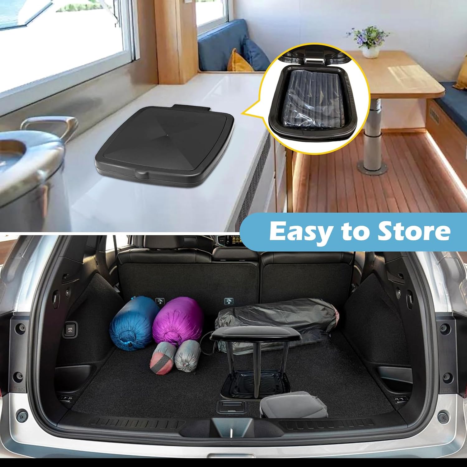 Collapsible Trash Bag Holder Portable Garbage Bin Holder Stand for Kitchen Outside 13 Gallon Plastic Outdoor Trash Can with Lid for Parties and Camping, Black