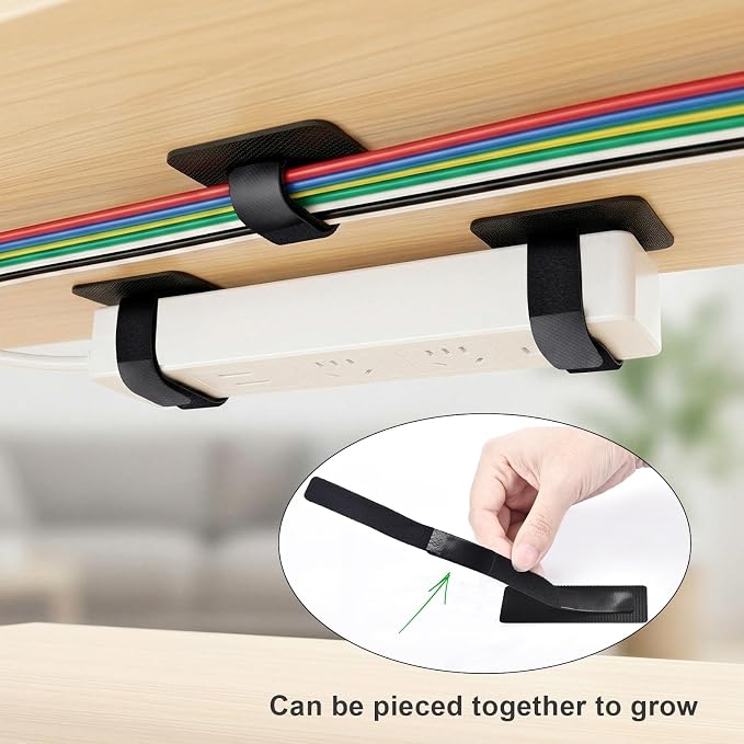 Cable Management Under Desk, 40 Pair Cord Organizer Straps | Reusable hook and - Image 5