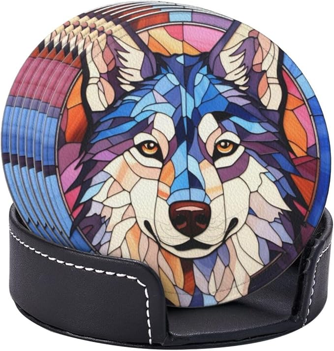 Drink Coaster Set of 6, Siberian Husky Dog Mom Lover Gift, Leather Drink - Image 2