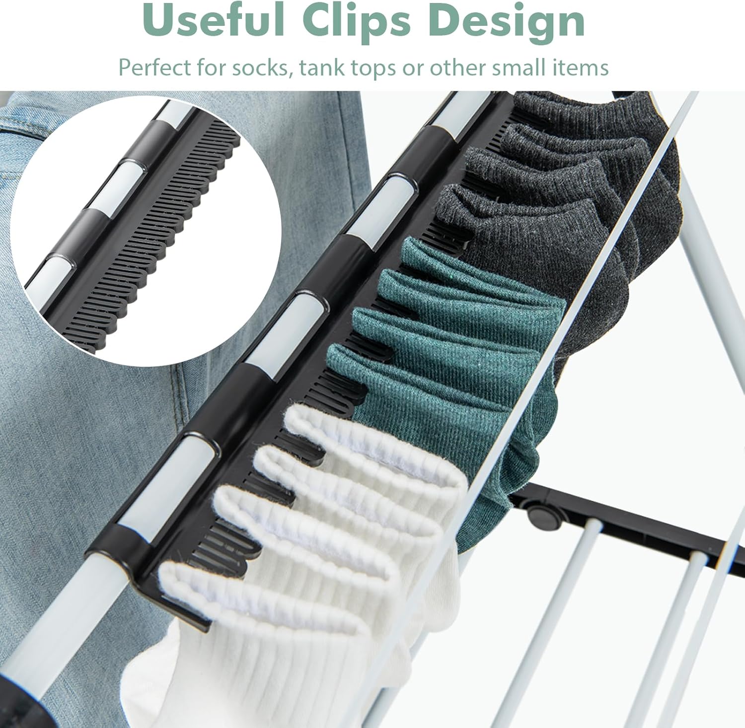 Giantex Clothes Drying Rack, 2-Layer Stainless Steel Foldable Laundry Drying Rack with 6-Level Adjustable Height, Useful Clips, Space Saving Freestanding Folding Collapsible Laundry Drying