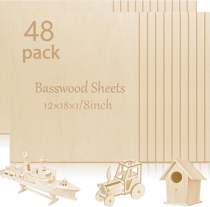 48 Pcs Basswood Sheets Plywood, School DIY Projects, CNC Cutting, and Wood by Vemkyrio