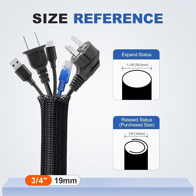 3/4” Cable Management Loom Wrap Sleeve Cord Wire Hider Organizer Covers | - Image 2