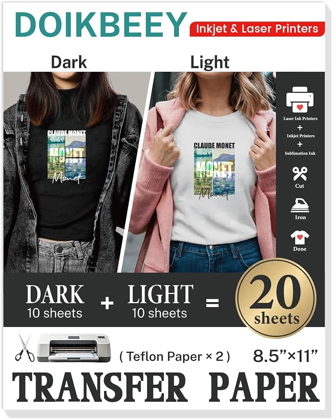 Heat Transfer Paper 20 Sheets, 8.5" X 11" Mixed Iron On Transfer Paper | by DOIKBEEY