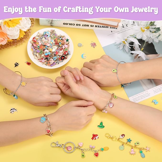 300Pcs Charms for Jewelry Making, Wholesale Bulk Assorted Gold-Plated Enamel - Image 7