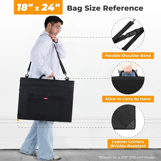 Nicpro Light Weight Art Portfolio Bag, 18x24 Black Art Canvas Portfolio Case - Image 2