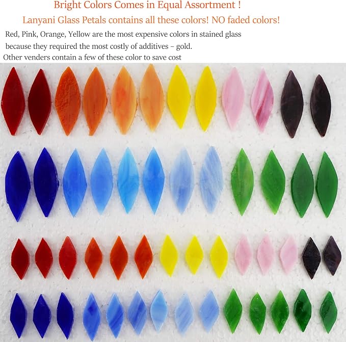 Lanyani Bright Glass Petal Mosaic Tiles, Hand-Cut Stained Glass Flower Leaves - Image 5