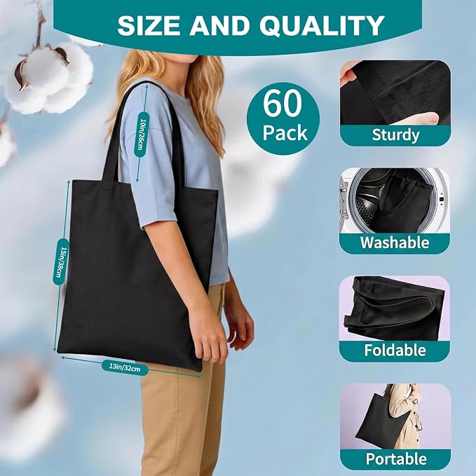 60-Pack Sublimation Blanks Tote Bags, heat transfer & HTV ready, personalized - Image 4