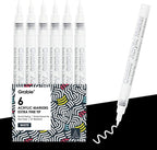 Grabie 6 White Acrylic Paint Markers, 0.7mm Extra Fine Tip Acrylic Paint Pens by Grabie