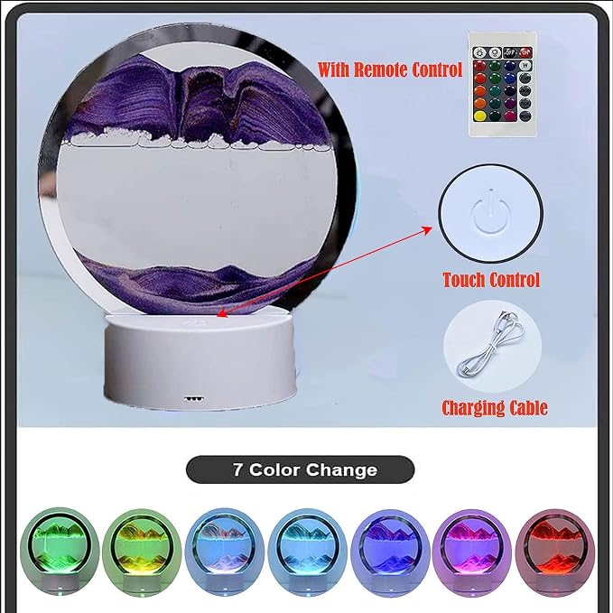 3DMoving Sand Art, 360° Rotating Hourglass Decoration table lamp, 7 Color - Image 4