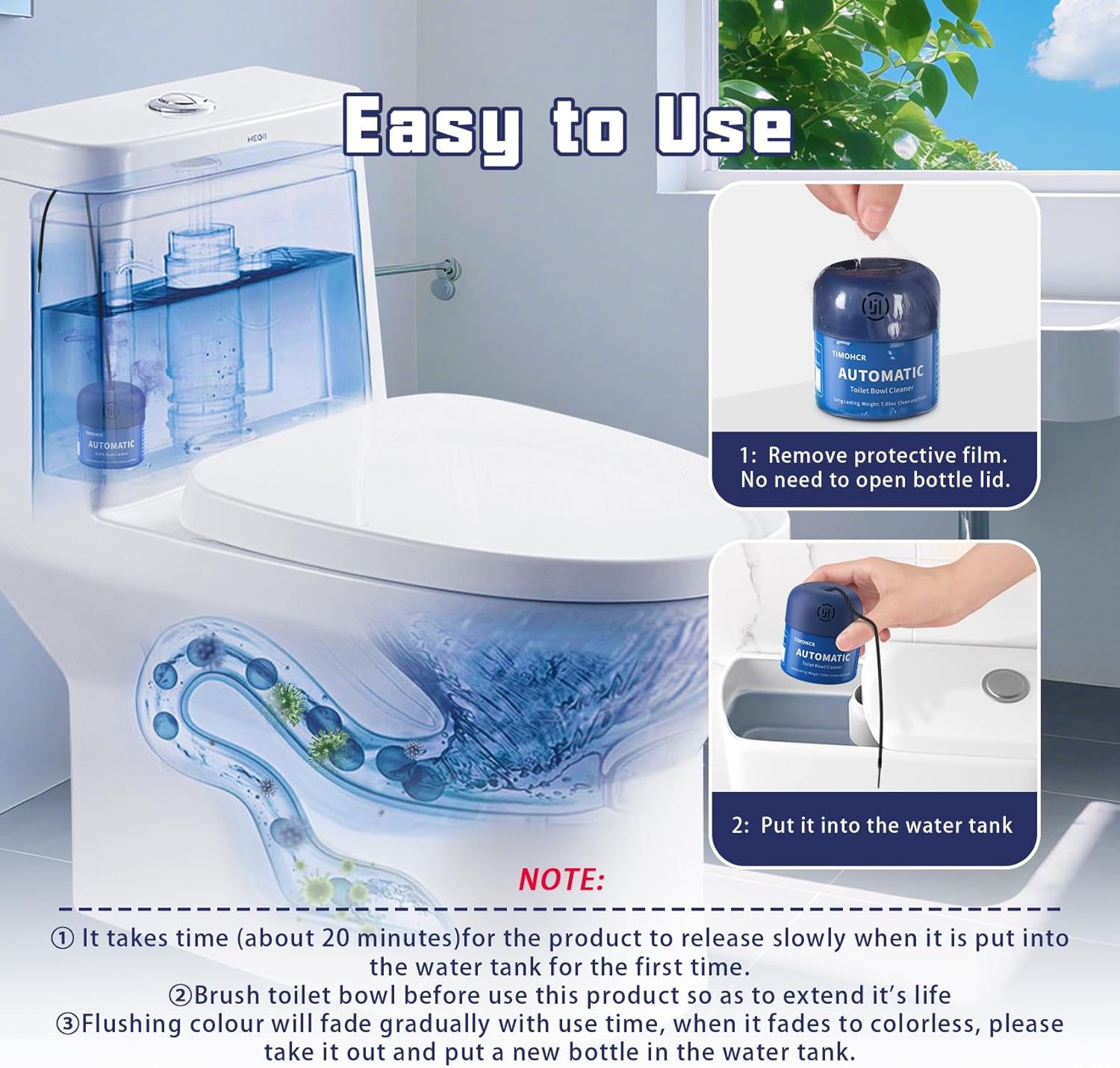 Toilet Bowl Cleaner, Automatic Long Lasting Continuous Toilet Bowl Cleaners Unscented,Bathroom Cleaner Prevent Stain Build Up Powerful Clean,3 Bottles Septic Safe Toilet Bowl Tablets in Bottle