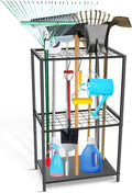 Garden Tool Organizer - Yard Tool Storage and Organizers, Utility Rack with 3 Hooks, Garden Yard Tool Stand Tower Racks, Tool Holder for Broom, Shovel, Rake, Mop, Garage Organization, Black