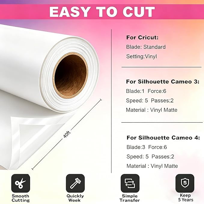 White Permanent Vinyl for Cricut Cutting Machine, Waterproof, Durable White - Image 3