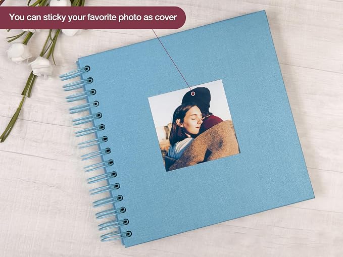 potricher 8 x 8 Inch DIY Scrapbook Photo Album 80 Pages Thick Kraft Blank Blue - Image 2