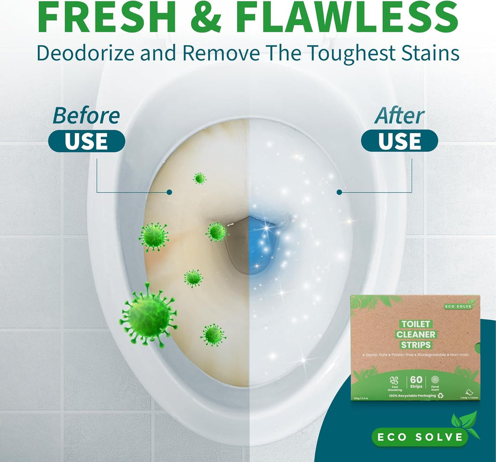 Toilet Bowl Cleaner Strips, Eco-friendly, Non-toxic, Septic Safe, Removes Odors & Stains, Plastic-free, Natural Toilet Bowl Cleaner for Quick and Easy Cleaning, Toilet Fresheners (180 count)