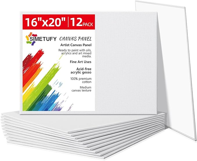 Simetufy 12 Pack 16x20 Inch Flat Canvas Panels Large Painting Boards | 8 Oz by Simetufy