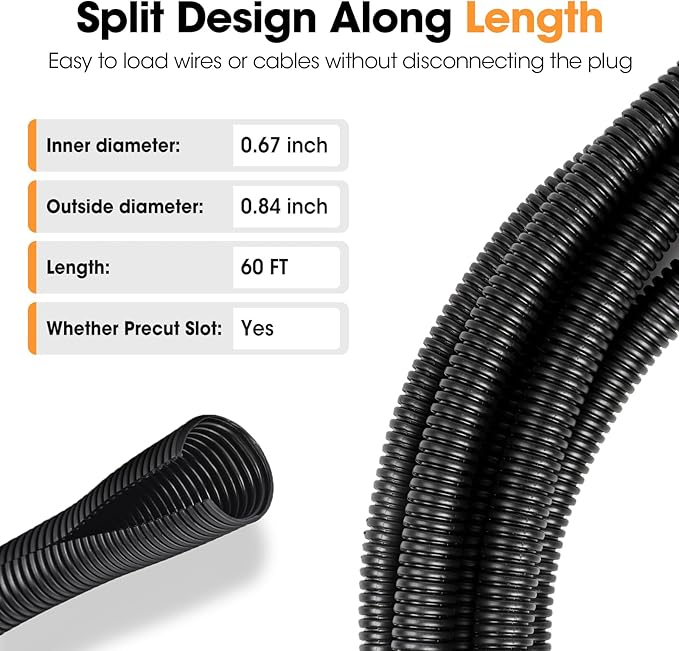 60 FT Wire Loom 3/4 Inch, Split Wire Loom Tubing Wire Conduit, Wire Protector - Image 3