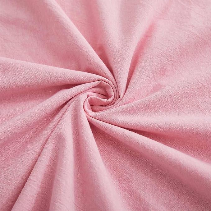 LOVQUE Pink Cotton Duvet Cover Queen Size, Linen Like Natural Bedding Set - Image 6