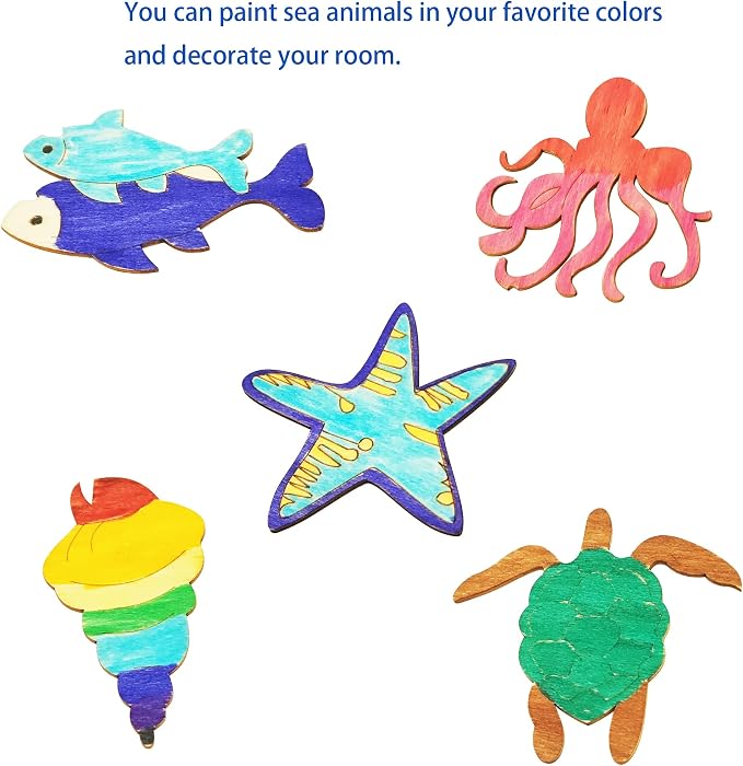 48PCS Unfinished Wood Ocean Animal Cutouts - Image 3