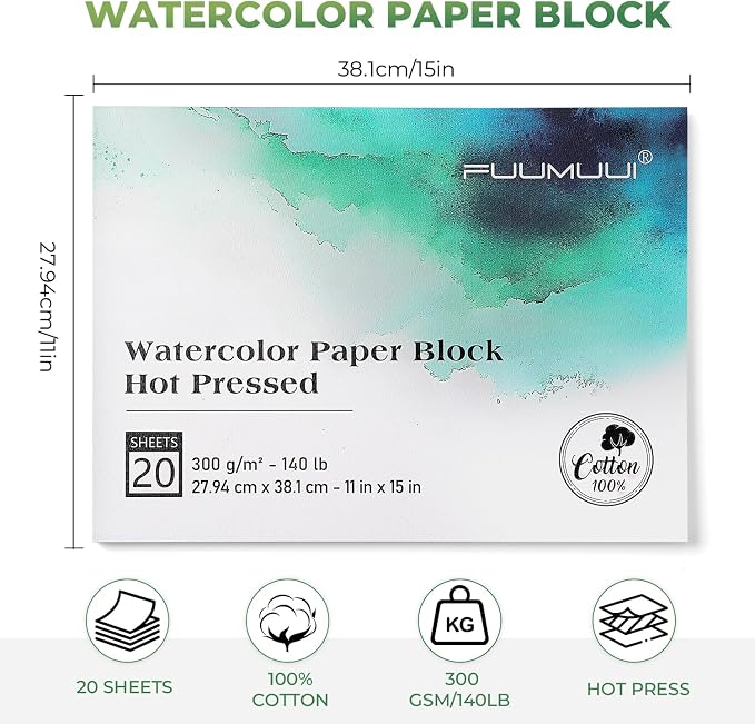 Fuumuui Watercolor Paper Block 11x15 Inch, Smooth Surface 100% Cotton - Image 5