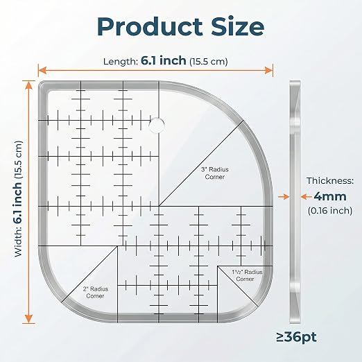 Acrylic Curved Corner Cutter Ruler, Quilting Guides Fabric Craft Ruler - Image 2