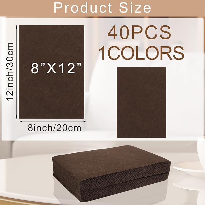 40 Pcs Stiff Felt Fabric Sheet for Crafts, 1mm Thick and 8”x12”Brown Felt - Image 2