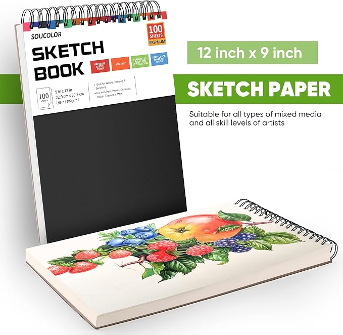 Soucolor Sketch Book 9x12, 100 Sheets, Kids Art Sketchbook - Image 6