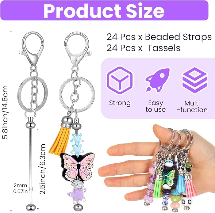48 Pcs Beadable Keychains: Modern DIY Keychain Supplies - Image 2