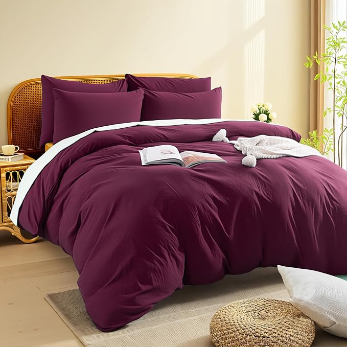 NEXHOME PRO 100% Washed Cotton Duvet Cover Twin Size, Ogranic Natural Linen - Image 4
