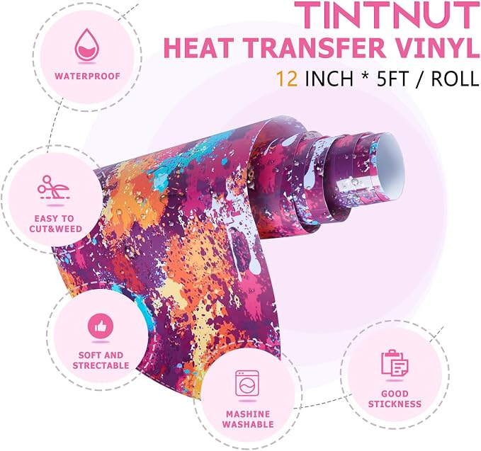 Tintnut Dark Red Splash Heat Transfer Vinyl Roll, stretch washable, works - Image 2
