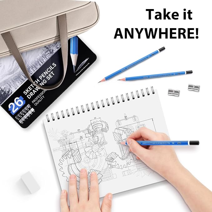Sketch Pencils for Kids and Adults Drawing, 26-Piece Profession Sketching - Image 4