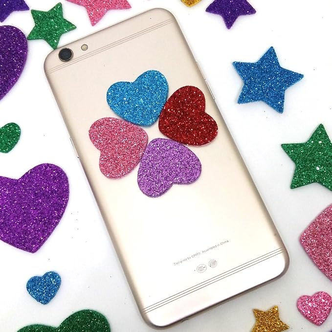 260 Pieces Colorful Glitter Foam Stickers Self Adhesive Stars Mini Heart Shapes - Image 3