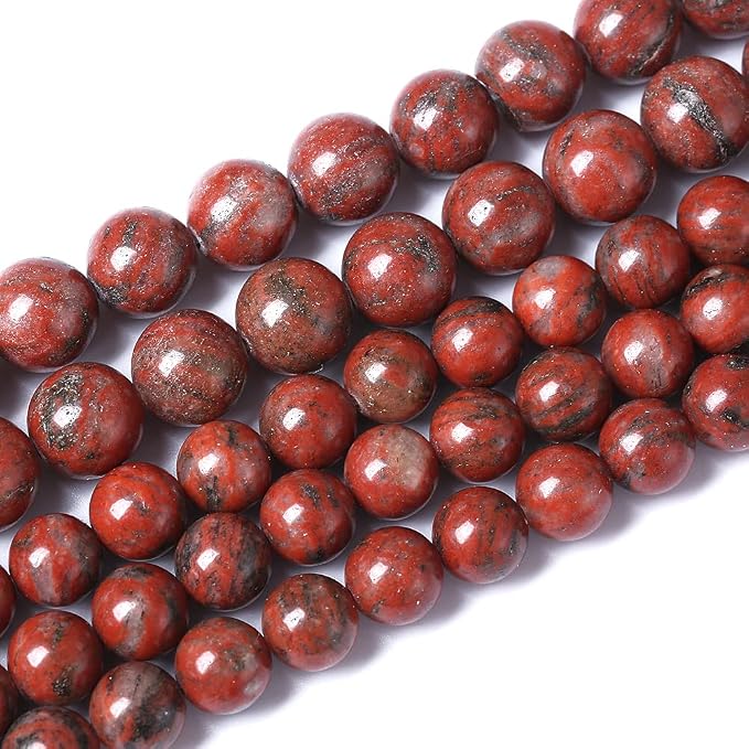 45pcs 8mm Natural Red Seasame Jasper Gemstone Beads Round Loose Spacer Beads - Image 2