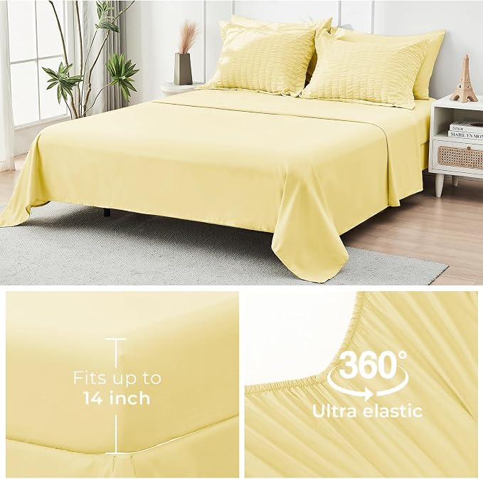 HYMOKEGE Yellow King Size Comforter Set Seersucker 7 Pieces, All Season Luxury - Image 7