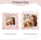 4x4 Picture Frame with Mat for 3x3, Wavy Edge Wooden Real Glass Photo Frame for - Image 3