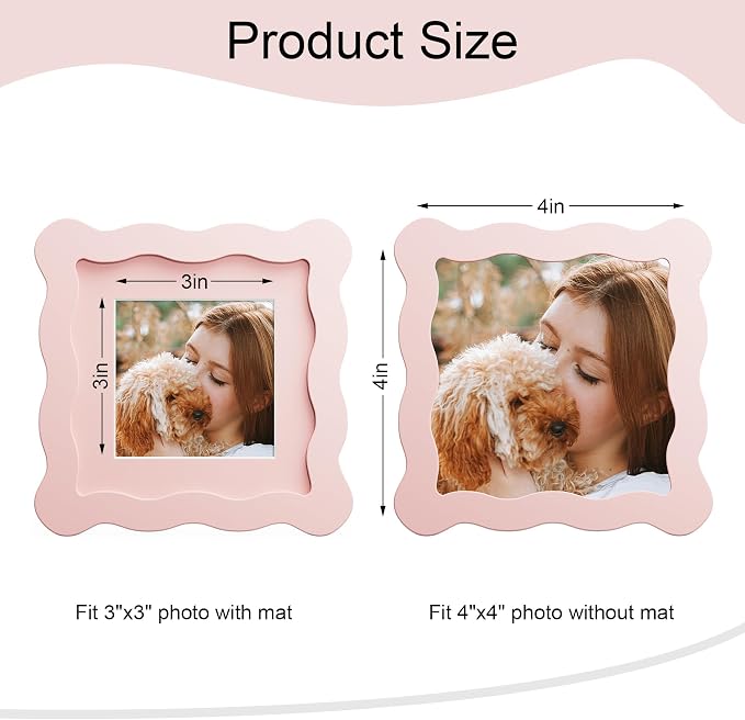 4x4 Picture Frame with Mat for 3x3, Wavy Edge Wooden Real Glass Photo Frame for - Image 3