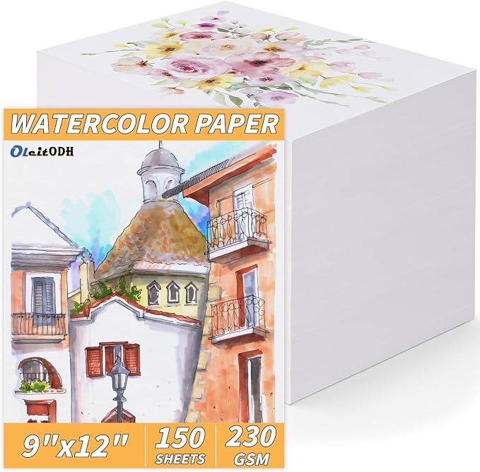 150 Sheets Cotton Watercolor Paper Pad-230GSM Art Paper-9 x 12 inch Painting & by Oleitodh