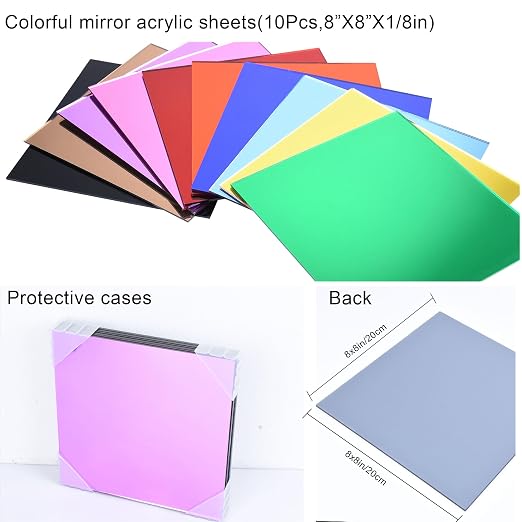 Colored Mirror Acrylic Sheet Set, 10 Pack 8×8 inch – Laser Cutting & DIY Crafts - Image 5